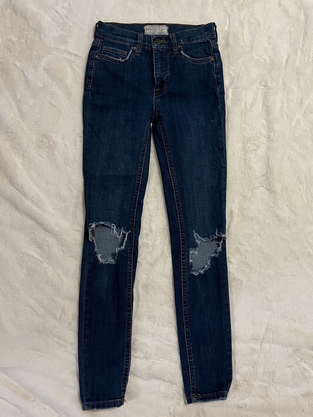 Free People Dark Blue Ripped Skinny Jeans